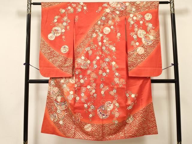 平和屋着物 七五三 女の子 ７歳 祝着 四つ身 袋帯セット 鞠花文 暈し染め 金彩 ma