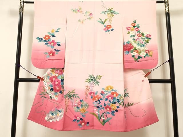 平和屋着物 本加賀友禅作家 野村絵美 七五三 女の子 ７歳 祝着 四つ身 手描き 椿花文 暈し染め ma