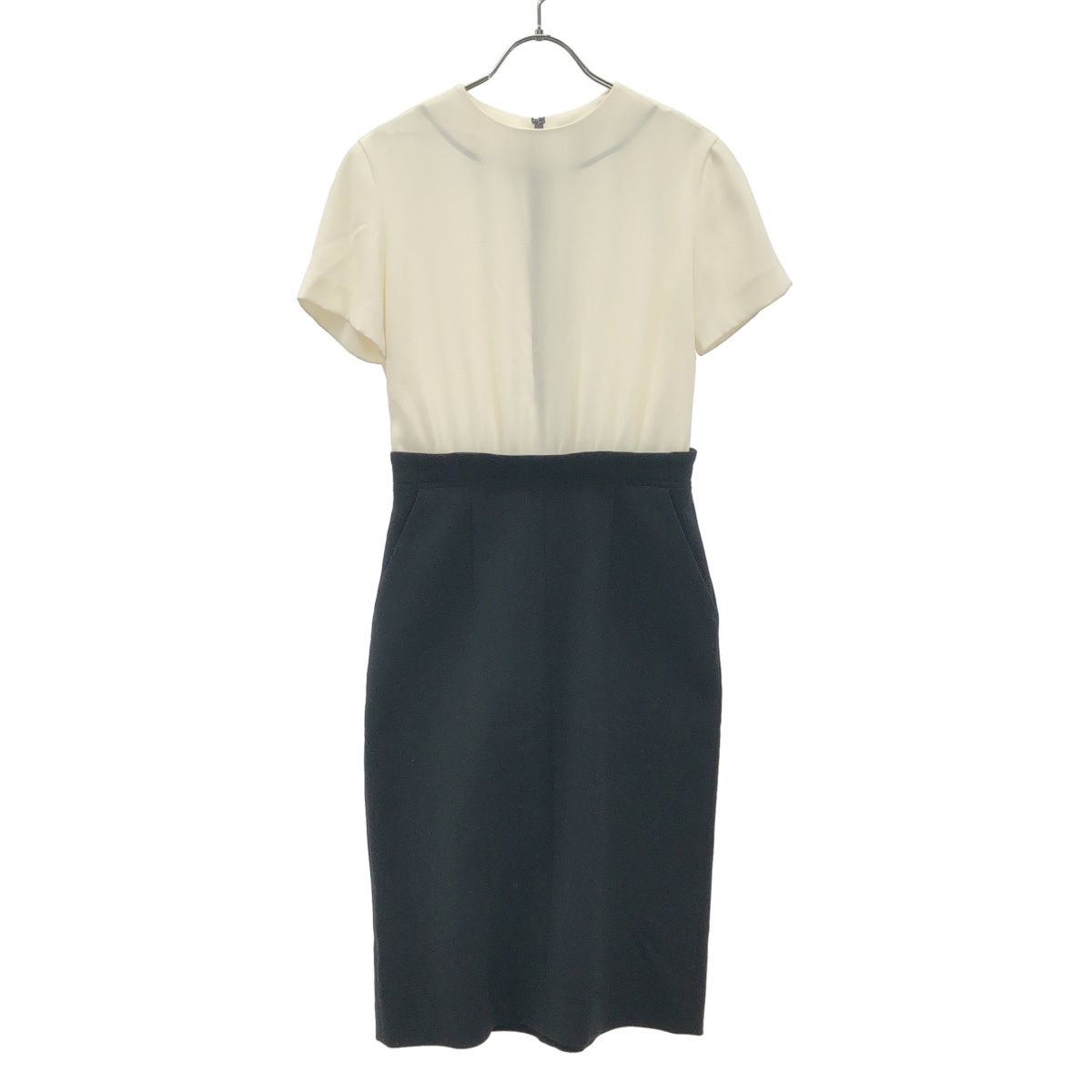 YOKO CHAN ヨーコチャン ポリエステルレイヤードワンピース YED-317-015 ホワイト×ブラック 38