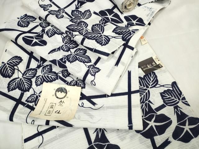 平和屋着物∴夏物 竺仙 浴衣 反物 着尺 綿絽 朝顔 アサガオ 証紙付き 綿 zzz