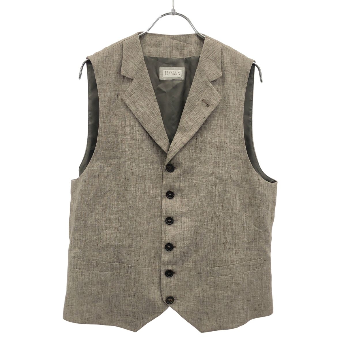 brunello cucinelli ブルネロクチネリベスト ジレ モニーレ BRUNELLO CUCINELLI ブルネロクチネリ リネンジレベスト グレー 48