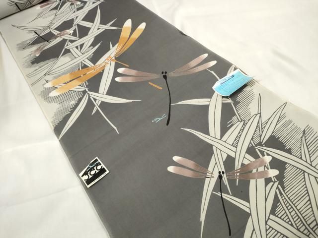 平和屋着物∴夏物 世界的ファッションデザイナー 山本寛斎 kansaiブランド 浴衣 反物 着尺 草花に蜻蛉 綿 zzz