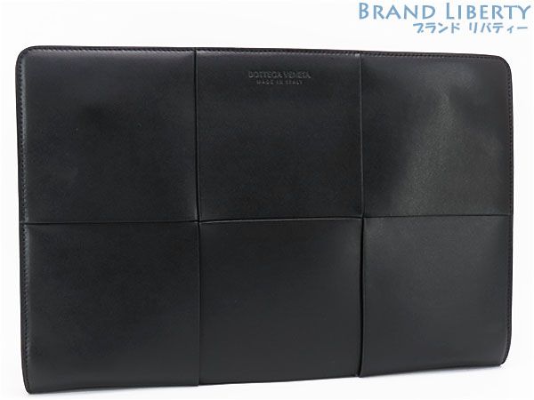 ボッテガ ヴェネタ BOTTEGA VENETA マキシイントレチャート アルコ ドキュメントケース クラッチバッグ セカンドバッグ ハンドバッグ ブラック カーフレザー 623313