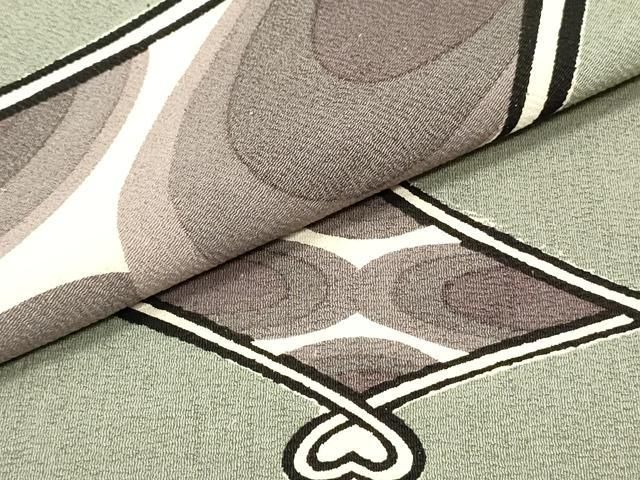 平和屋着物○九寸名古屋帯 型染め 霞菱文 鬼しぼ縮緬 正絹 逸品