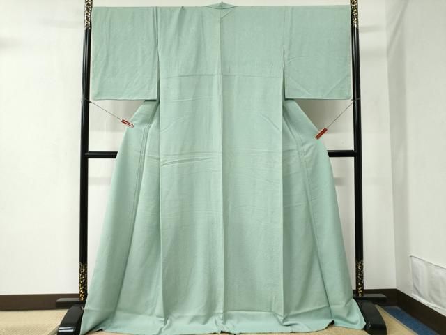 平和屋着物 上質な色無地 草花丸地紋 薄萌葱色 ロング丈 正絹 yc