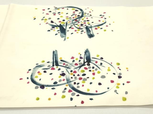平和屋着物●塩瀬　九寸開き名古屋帯　作家物　手描き　樹林文　正絹　逸品　DAAZ3178ob 平和屋着物○塩瀬 九寸開き名古屋帯 作家物 手描き 樹林文 正絹 逸品