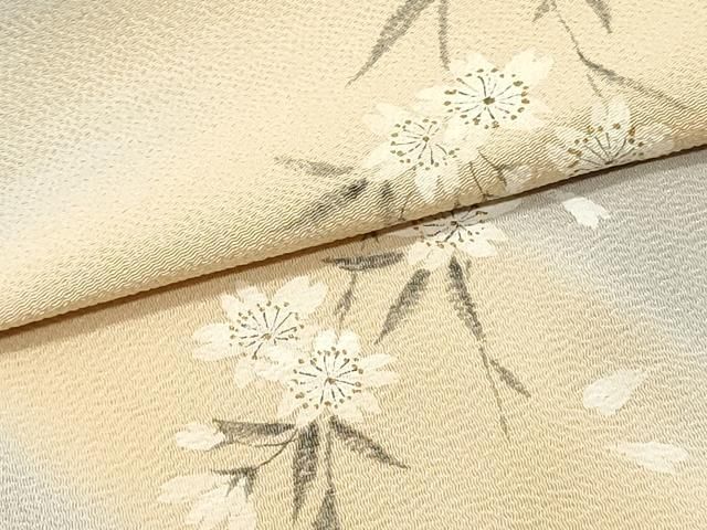 平和屋着物○太鼓柄袋帯 手描き 枝垂れ桜文 鬼しぼ縮緬 正絹 逸品