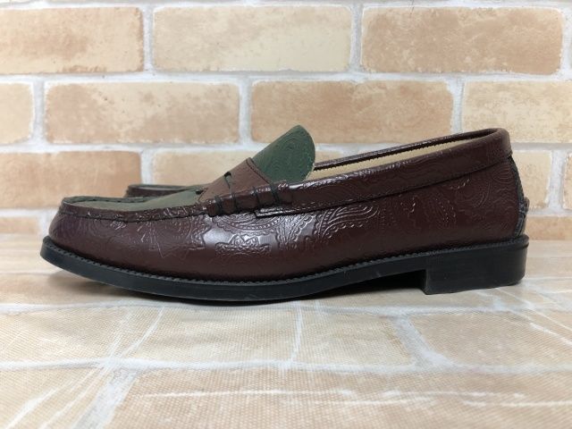 THE KENFORD ザケンフォード ローファー ペイズリー 型押し ボルドー×グリーン 25 cm