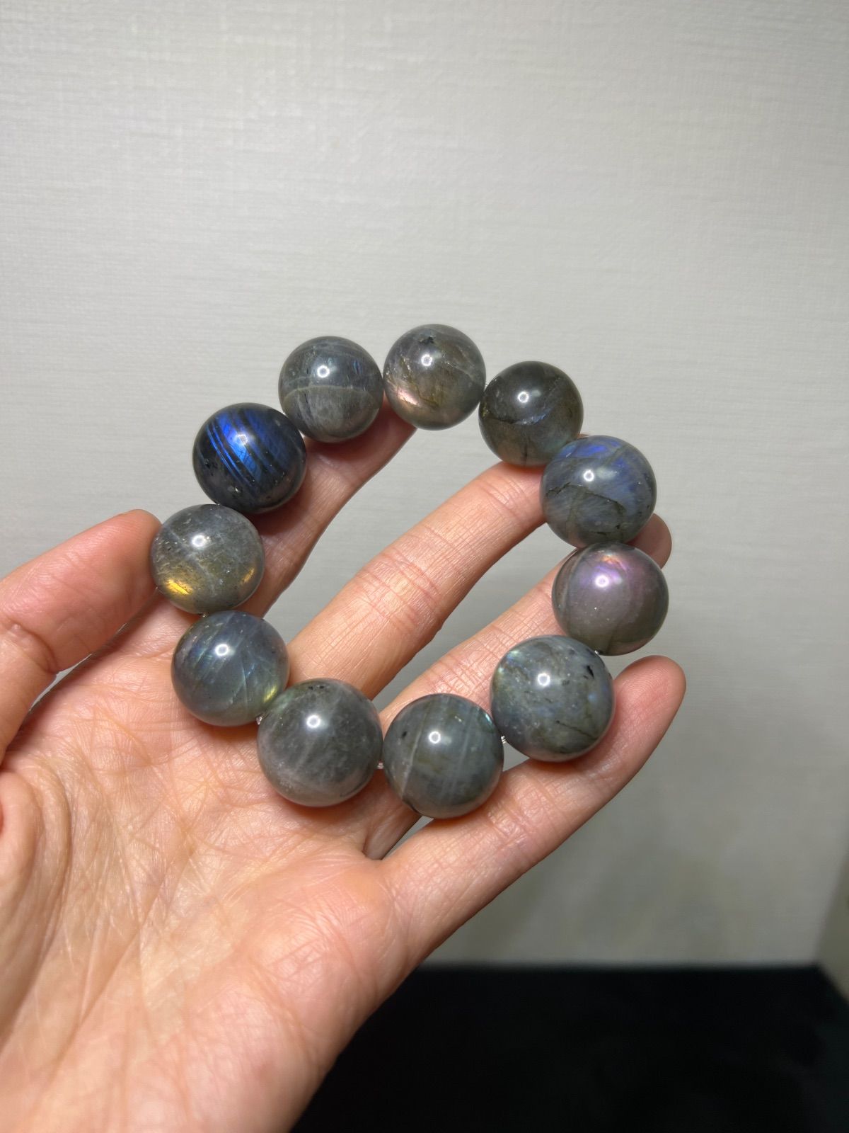 天然石 大粒 シラー ラブラドライト ブレスレット18.5㍉16㌢☆117