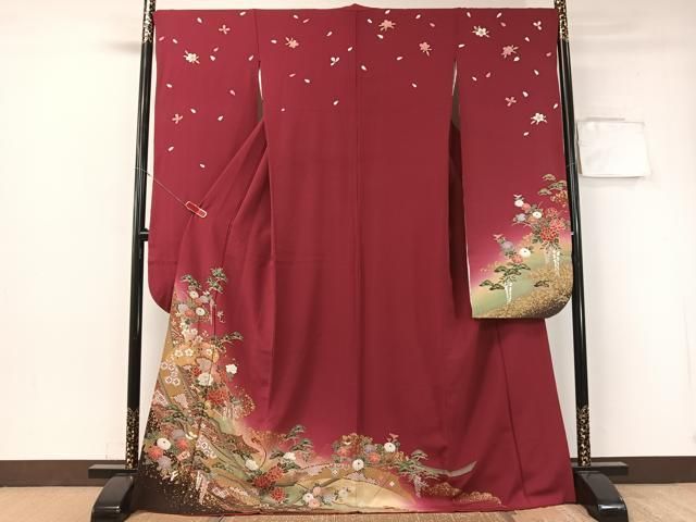 平和屋着物 豪華振袖 檜扇熨斗花文 暈し染め 金彩 正絹 vp