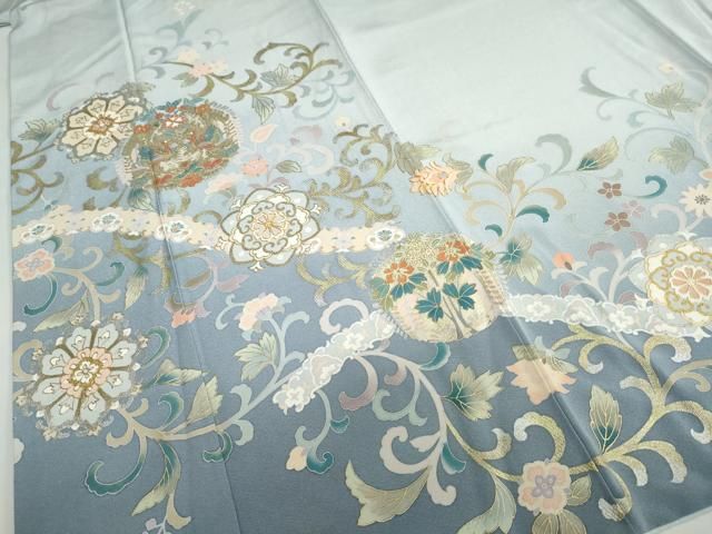 平和屋着物○訪問着 作家物 駒刺繍 鳳凰草花文 暈し染め 金銀彩 正絹