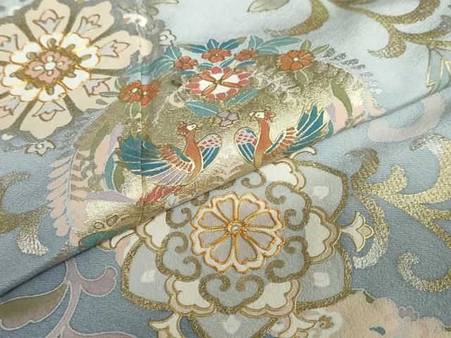 平和屋着物○訪問着 作家物 駒刺繍 鳳凰草花文 暈し染め 金銀彩 正絹