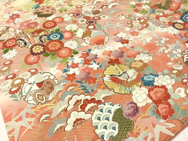 平和屋着物○豪華振袖 駒刺繍 雪輪吉祥花鳥文 暈し染め 金彩 正絹 逸品