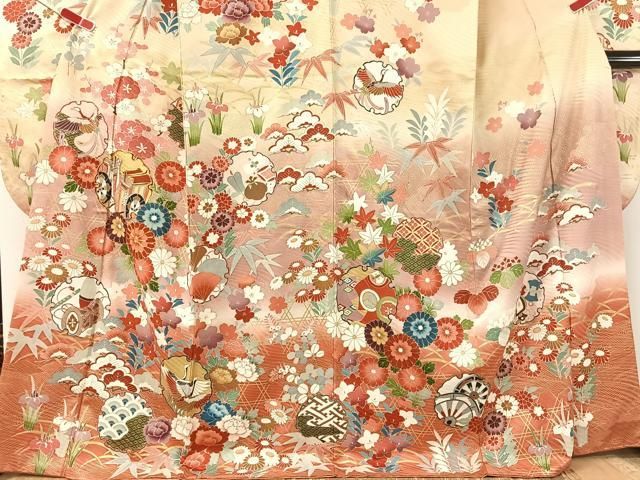 平和屋着物○豪華振袖 駒刺繍 雪輪吉祥花鳥文 暈し染め 金彩 正絹 逸品