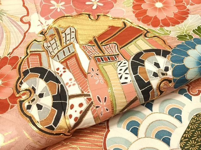  平和屋着物 豪華振袖 駒刺繍 雪輪吉祥花鳥文 暈し染め 金彩 正絹 vp 振袖 着物