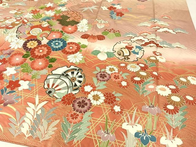 平和屋着物○豪華振袖 駒刺繍 雪輪吉祥花鳥文 暈し染め 金彩 正絹 逸品