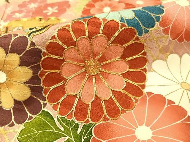 平和屋着物○豪華振袖 駒刺繍 雪輪吉祥花鳥文 暈し染め 金彩 正絹 逸品