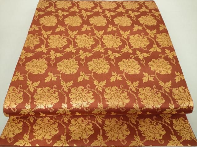 平和屋着物○全通柄袋帯 牡丹唐草 金糸 正絹 逸品 未使用 DABA1318ps