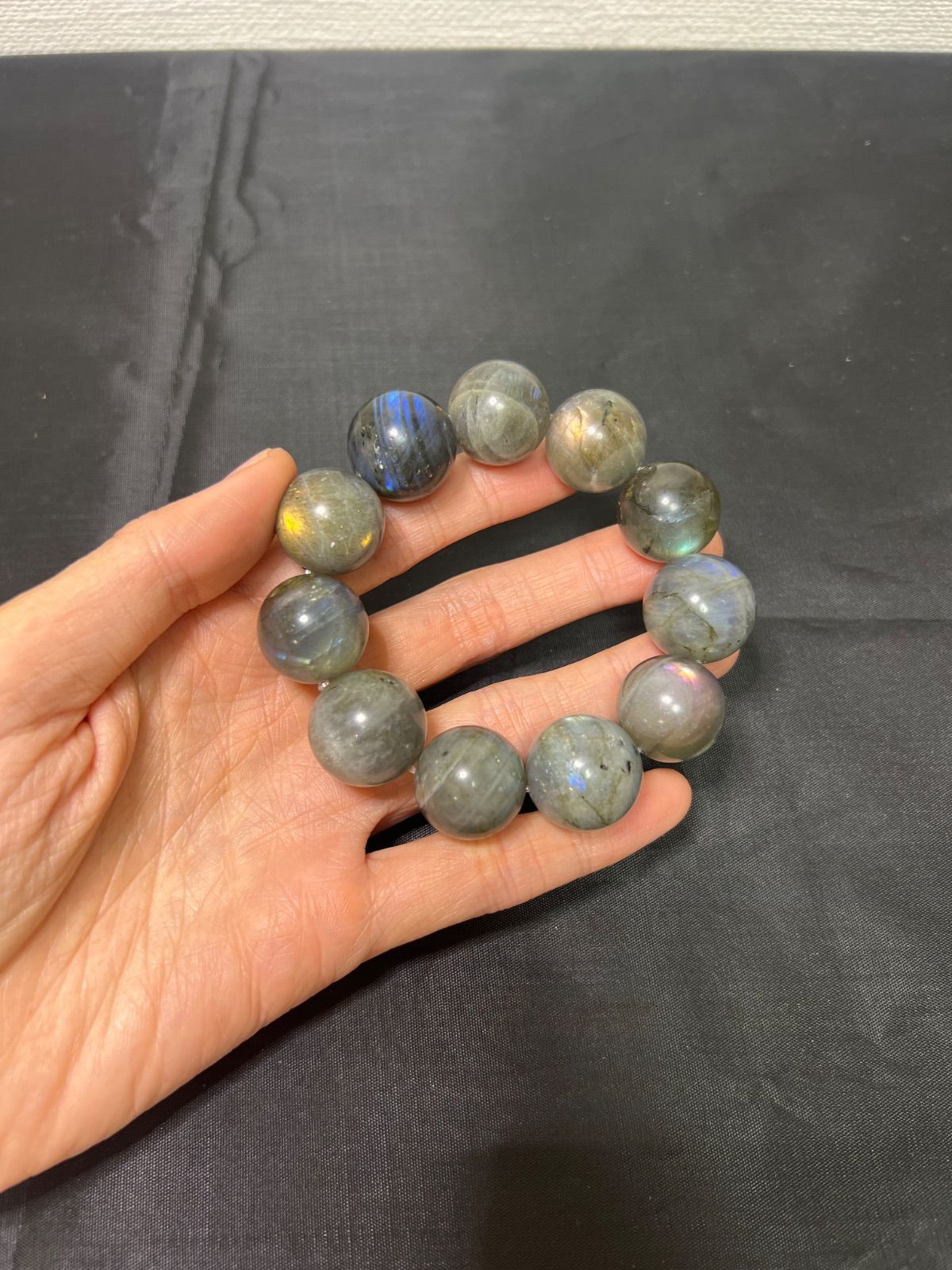 天然石 大粒 シラー ラブラドライト ブレスレット18.5㍉16㌢☆117