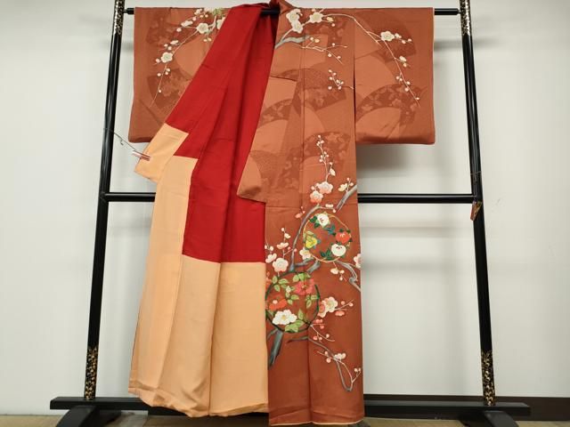 平和屋着物 アンティーク 大正ロマン 訪問着 手描き 刺繍 枝花文 正絹 ut