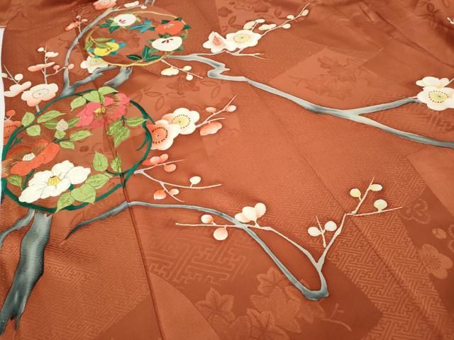  平和屋着物 アンティーク 大正ロマン 訪問着 手描き 刺繍 枝花文 正絹 ut その他 着物 浴衣