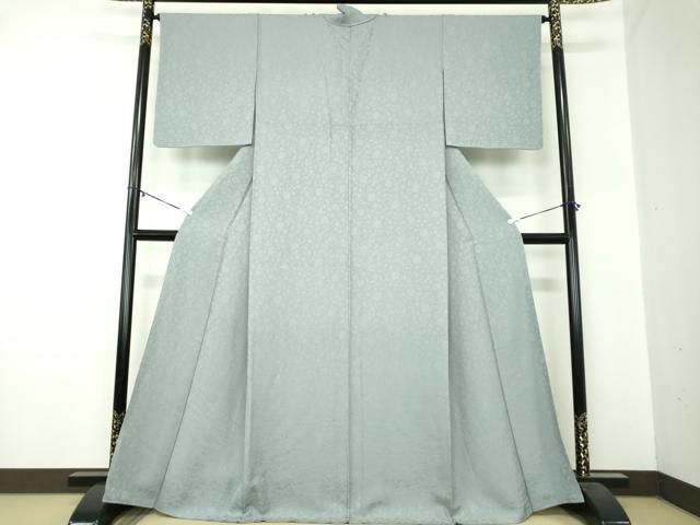 平和屋着物 上質な色無地花唐草地紋 藍鼠色 正絹 ps