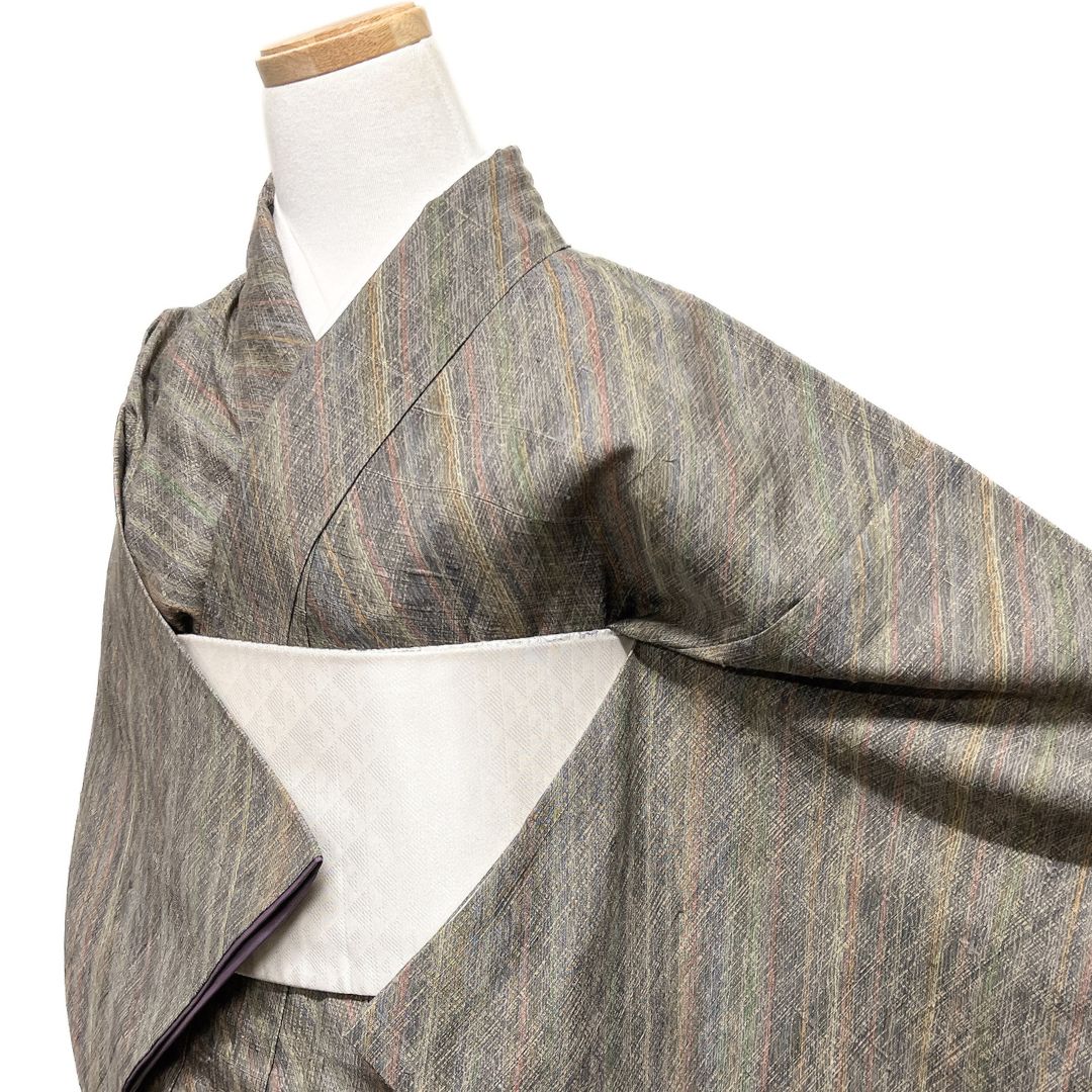 小紋 紬 斜め縞 くすみ 変わり格子 着物 123 b d ms