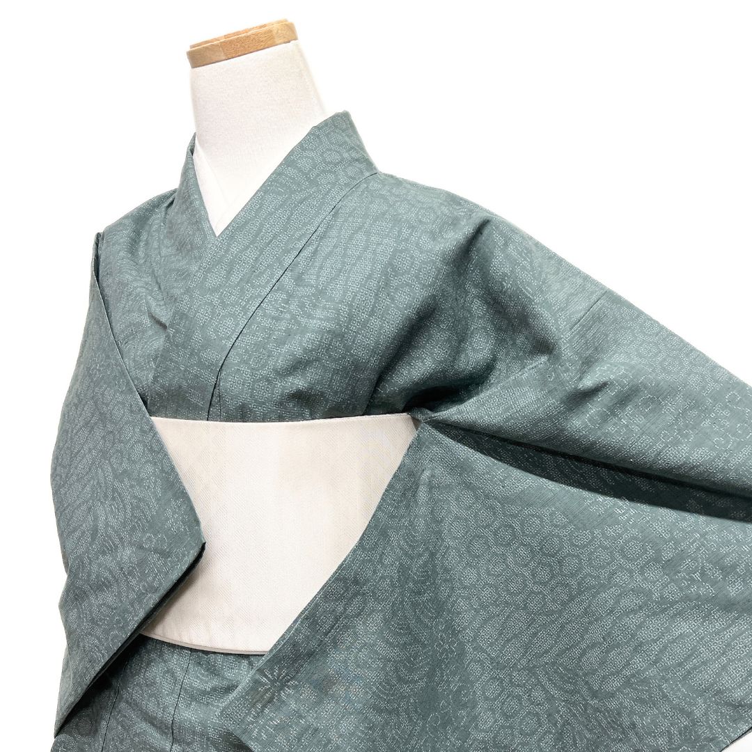 小紋 本場結城紬 単衣 道長取り 100亀甲 菊 着物 123b d ms - メルカリ