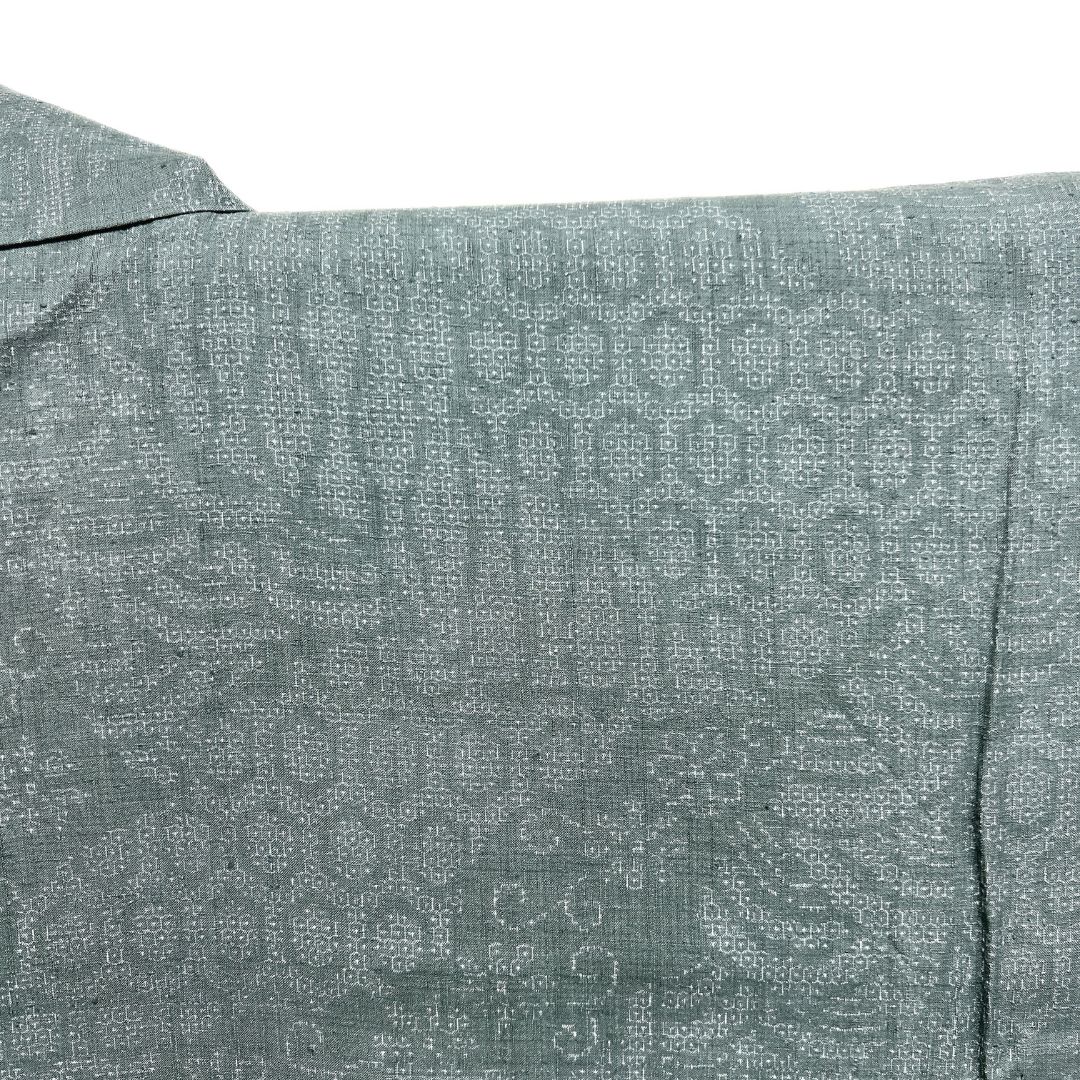 小紋 本場結城紬 単衣 道長取り 100亀甲 菊 着物 123b d ms - メルカリ