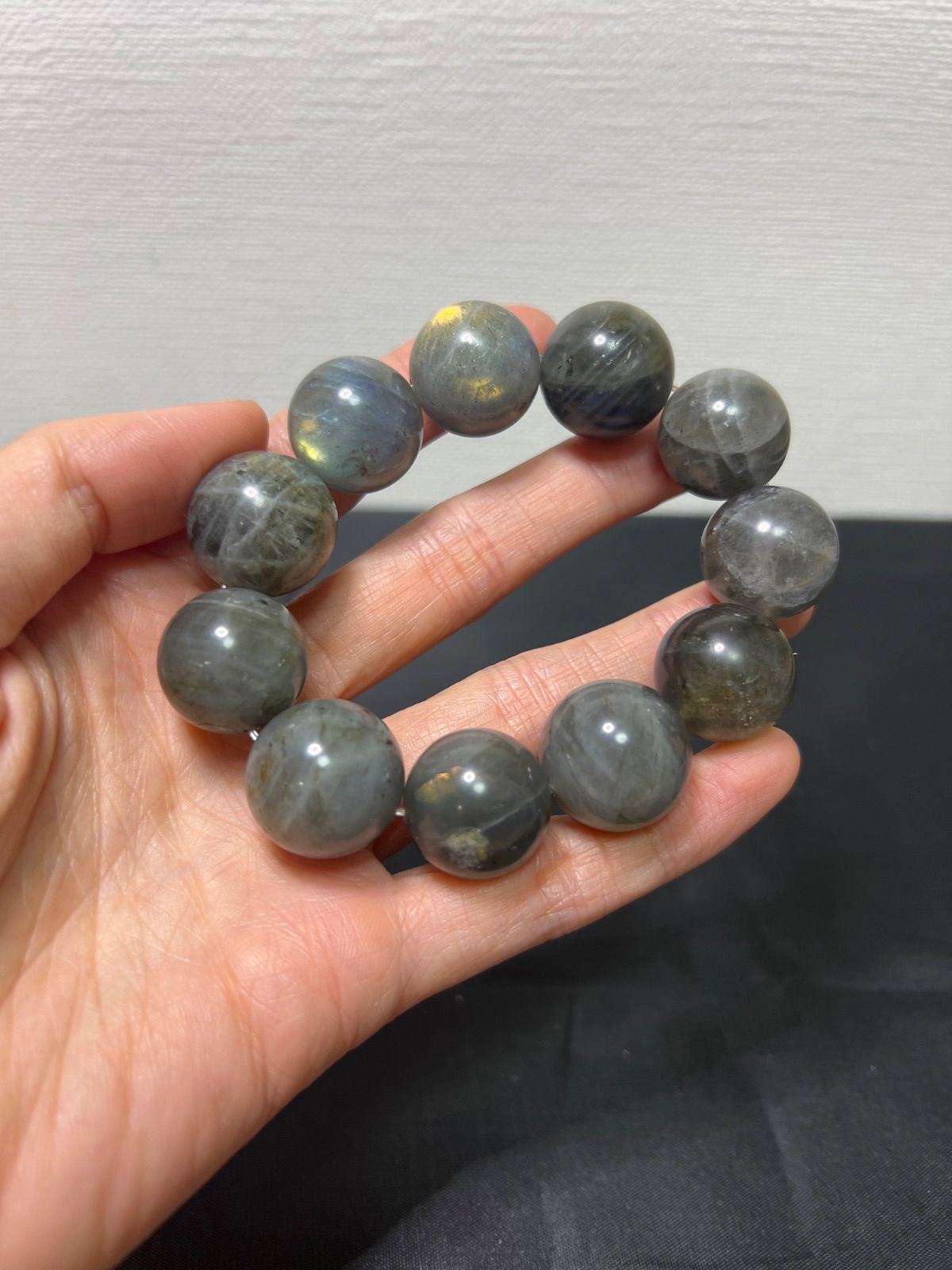 天然石 大粒 シラー ラブラドライト ブレスレット18.5㍉16㌢☆117