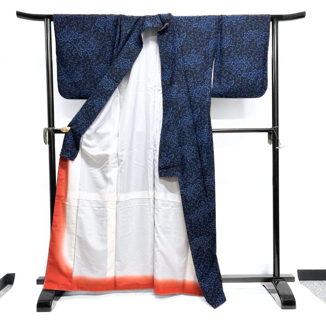 小紋 洗える着物 牡丹 唐草 花模様 ダークトーン 着物 123 b d ms 小紋 着物 着物 浴衣