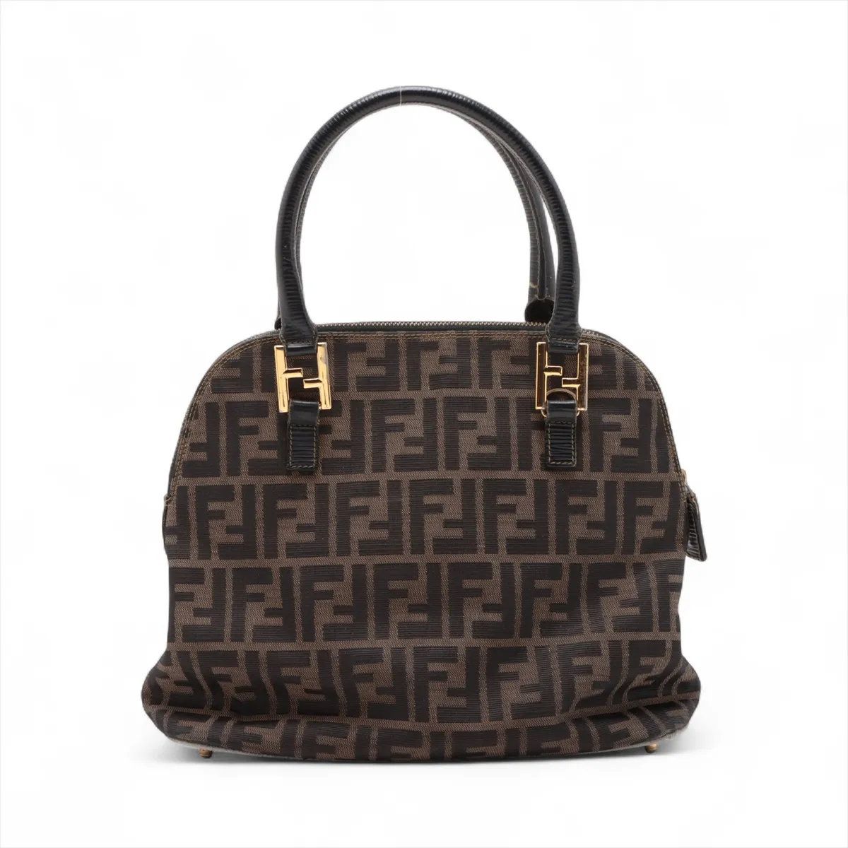 極美品　フェンディ　ハンドバッグ　ズッカ　ローマ　キャンバス　レザー フェンディミニボストンハンドバッグズッカ柄キャンバスレザーブラウン