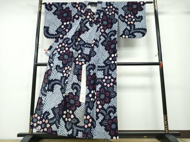 平和屋着物∴夏物 浴衣 有松鳴海絞り 花唐草文 綿 ng