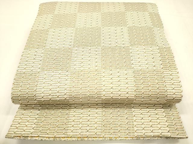 平和屋着物○両面 全通柄袋帯 風景花鳥文 市松文様 正絹 逸品