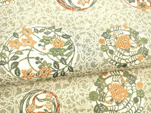 平和屋着物○両面 全通柄袋帯 風景花鳥文 市松文様 正絹 逸品