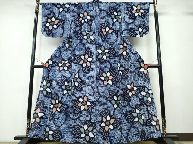 平和屋着物∴夏物 浴衣 有松鳴海絞り 蔦の葉花文 綿 ng