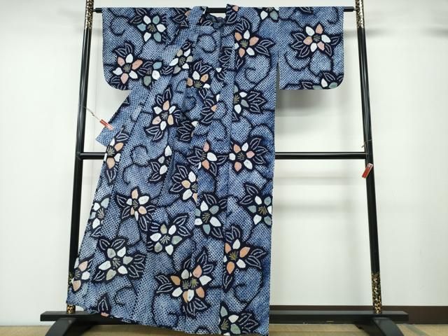 平和屋着物∴夏物 浴衣 有松鳴海絞り 蔦の葉花文 綿 ng