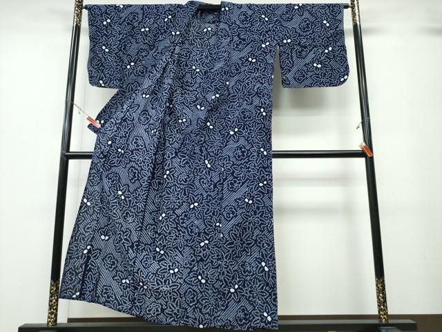 平和屋着物∴夏物 浴衣 有松鳴海絞り 斜線舞花文 綿 ng