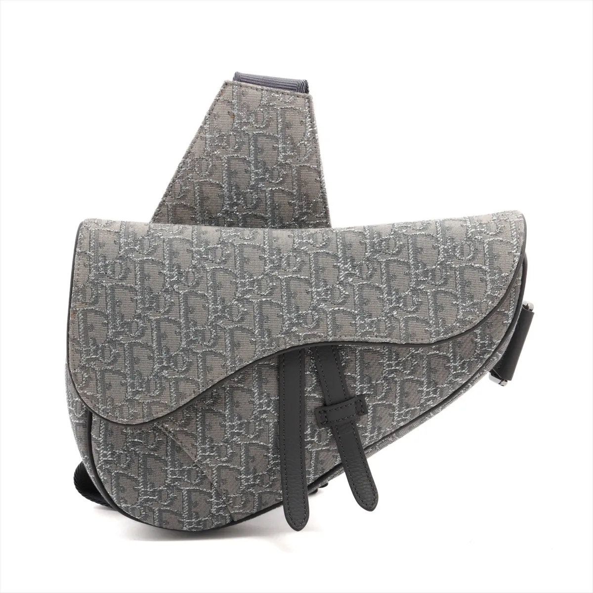 クリスチャンディオール オブリーク サドル レザー 2 WAY ボディバッグ 斜め掛け ショルダー グレー メンズ MMM DE 52 5