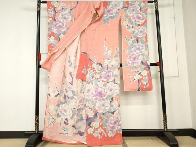 平和屋着物 名門 藤娘きぬたや 総絞り 振袖 枝花文 上代53万 仮絵羽 cs