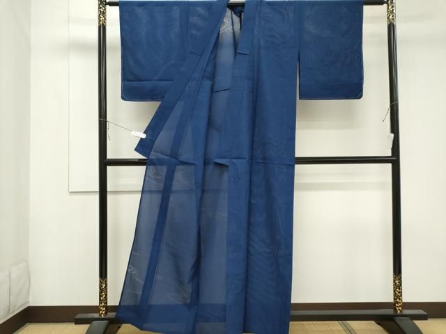 平和屋着物 夏物 色無地 縦絽 流水紋紗 瑠璃紺色 正絹 ou