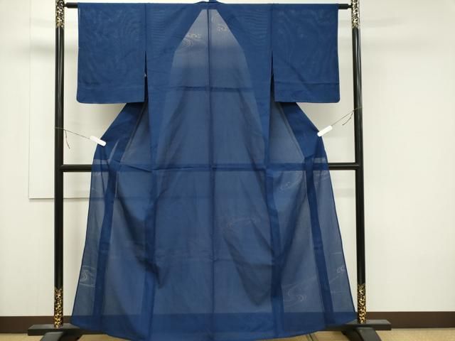平和屋着物 夏物 色無地 縦絽 流水紋紗 瑠璃紺色 正絹 ou