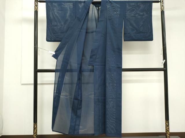 平和屋着物 夏物 色無地 縦絽 雲取り紋紗 深縹色 正絹 ou