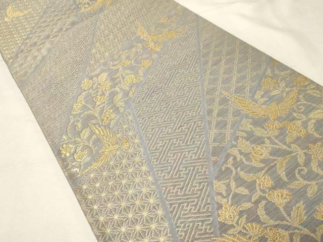 平和屋着物○染色作家 斉藤三才 両面 六通柄袋帯 三才鳥 切嵌吉祥花文