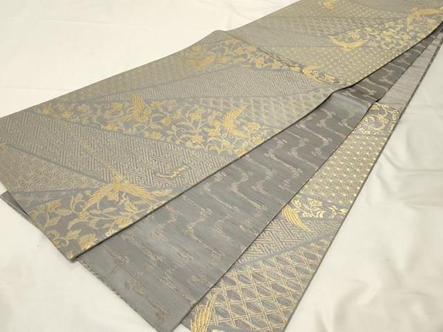 平和屋着物○染色作家 斉藤三才 両面 六通柄袋帯 三才鳥 切嵌吉祥花文