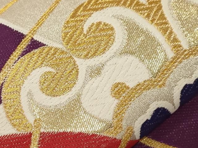 平和屋着物○六通柄袋帯 唐織 花燦々番傘紋 金銀糸 正絹 逸品