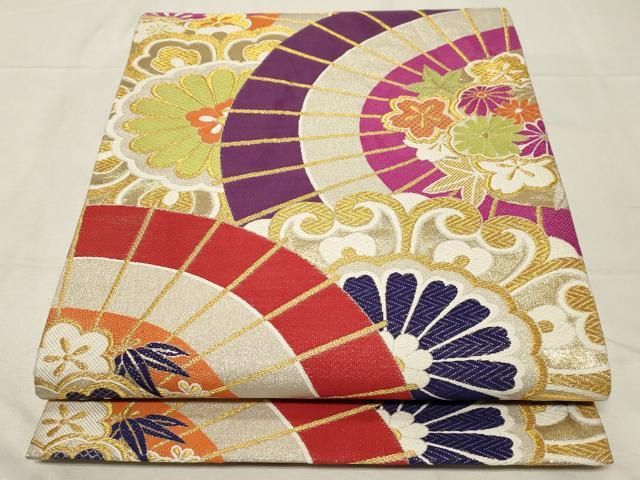 平和屋着物○六通柄袋帯 唐織 花燦々番傘紋 金銀糸 正絹 逸品
