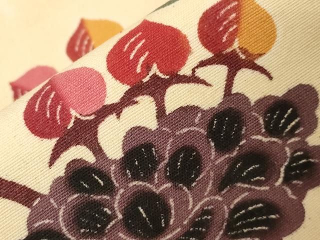 平和屋着物○九寸名古屋帯 紬地 型染め 花蝶文 正絹 逸品 未使用