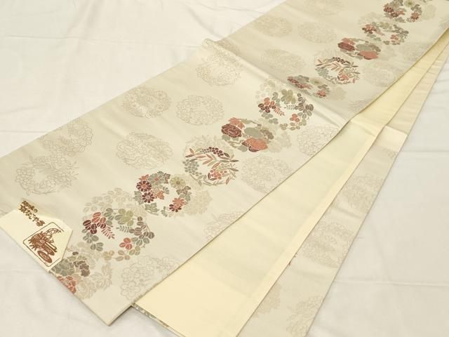 平和屋着物○六通柄 京袋帯 唐織 草花丸文 金糸 正絹 逸品 未使用