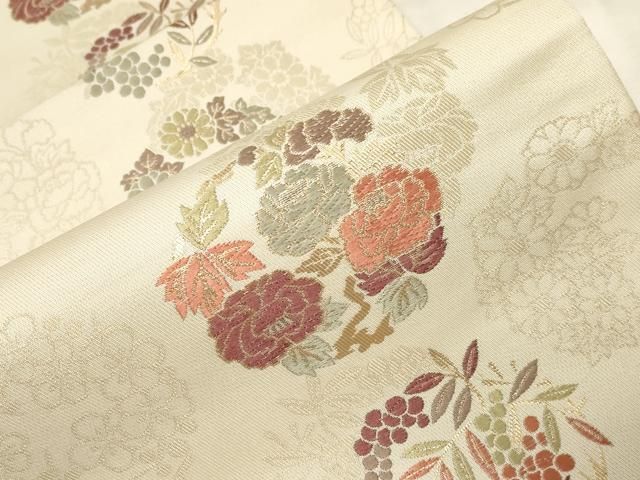 平和屋着物○六通柄 京袋帯 唐織 草花丸文 金糸 正絹 逸品 未使用